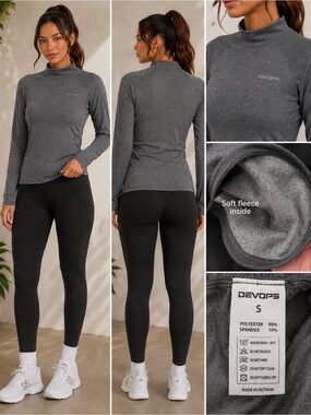 DEVOPS Gray Fleece Lined Mock Neck Long Sleeve Athletic Top Size S